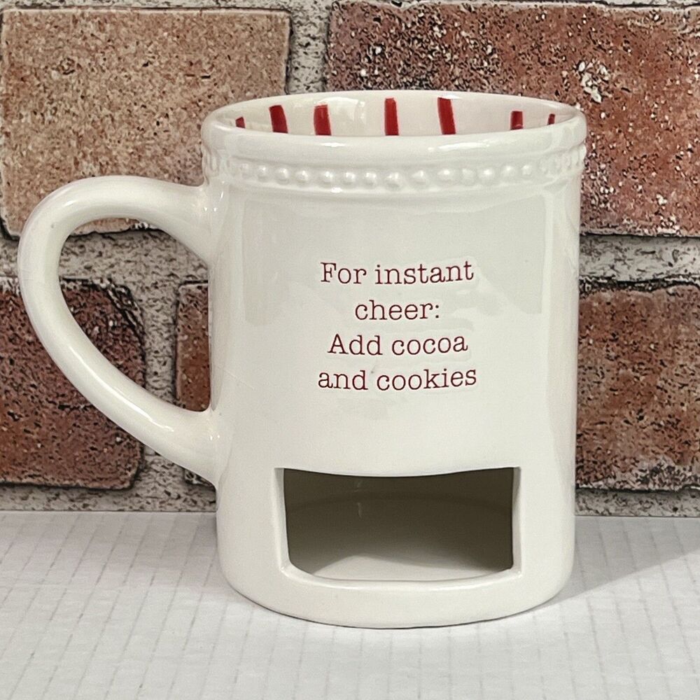 Mud Pie Instant Cookie Slot Ceramic Mug White Candy Stripe Dotted Hobnail Detail